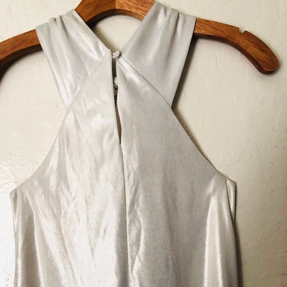 NEW Halston Heritage Knot Drape Neck short dress in Pale Gold size X-Small - Picture 10 of 14